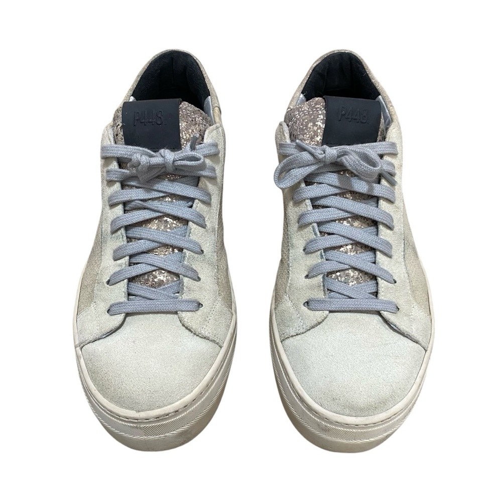 P448 Thea Low Top Platform Suede Sneaker Silver Gold Metallic 9-9.5 Italy